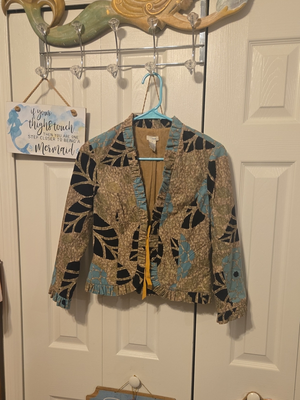 Odille Blue, Black & Tan Floral Ruffle Jacket